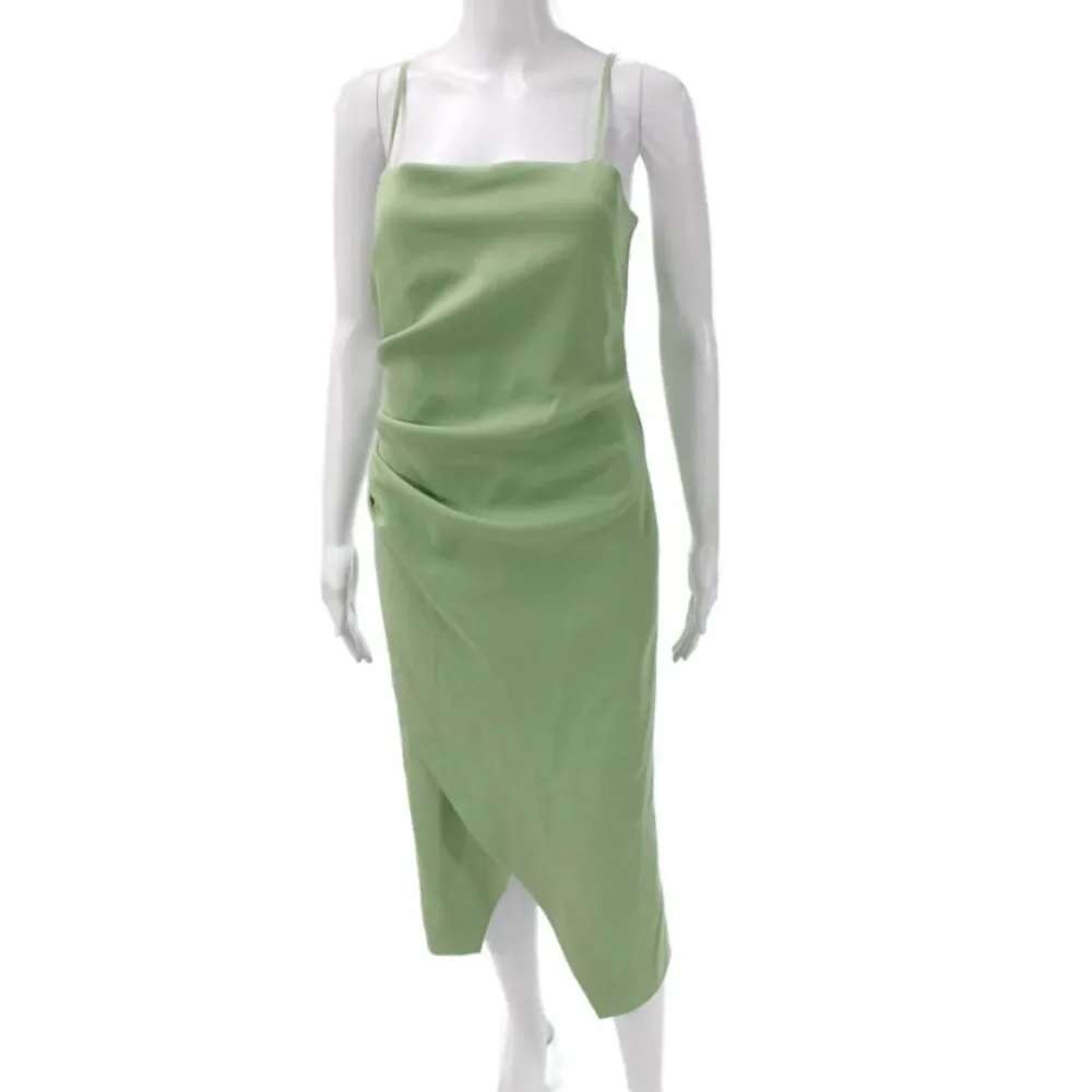 Marella Women Slip Dress Green Square Neck Sleeveless Mid-Calf Size 0